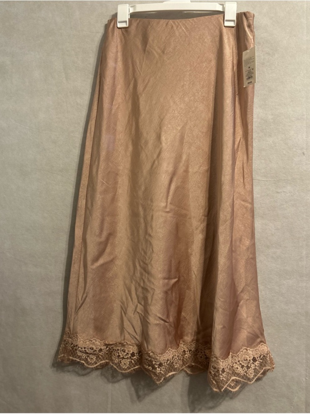A New Day Womens Satin Lace Trim Midi Slip Skirt Pink Mauve Size M NWT romantic